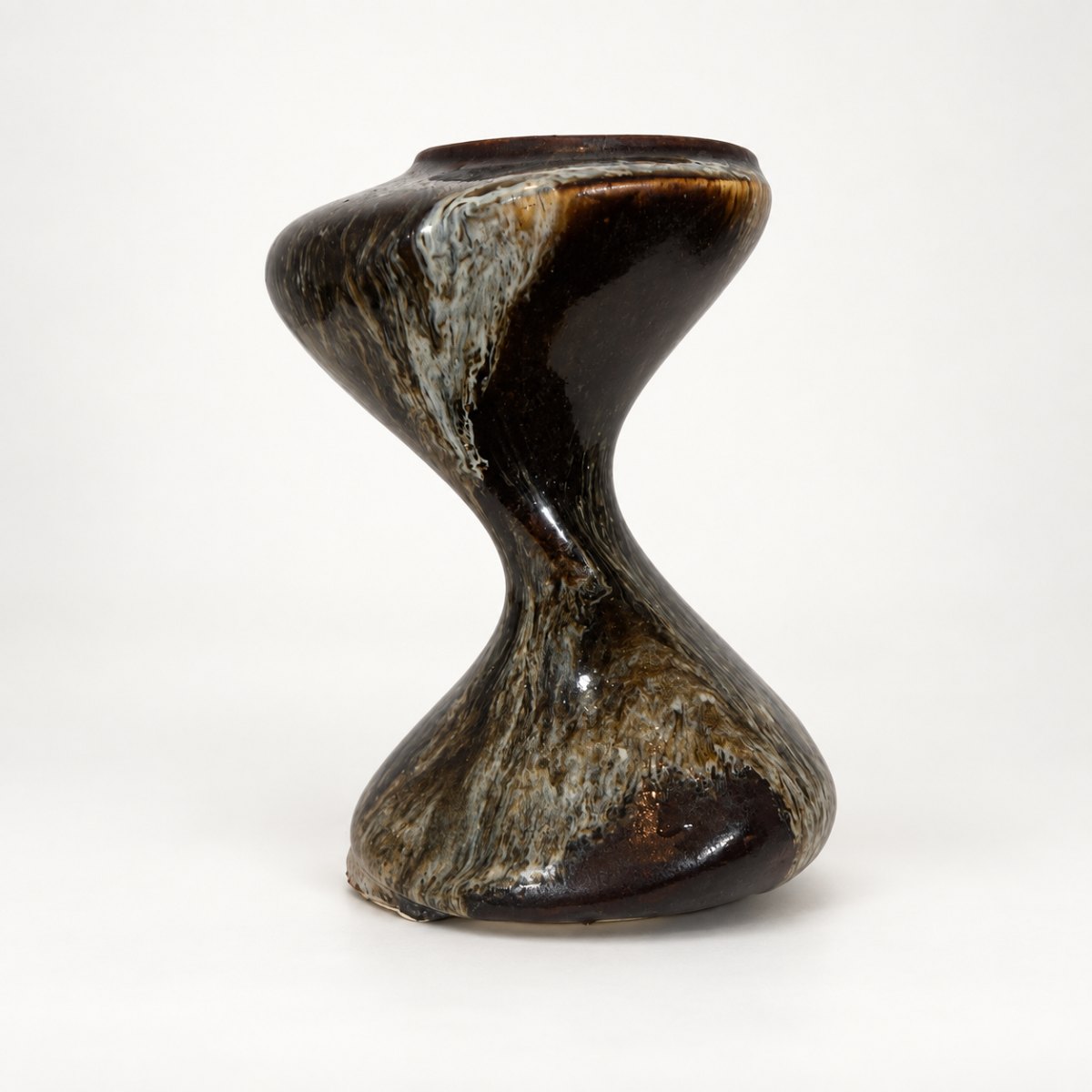 Twisted hourglass vase, dark tenmoku with white streaks